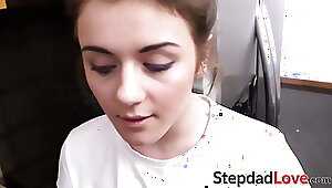 Youthful cutie shares step daddys hefty fat point of view pink cigar with BFF