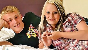 Youthful brit nubile couple converse before porking