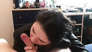 Throating & railing fuckpole in my leather jacket