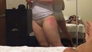 Wife checking out her bootie in panties