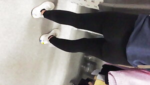 Candid  stretch pants pal shopping