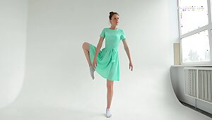 Russian gymnast Alla Sinichka gets naked and shows off yummy bald pussy