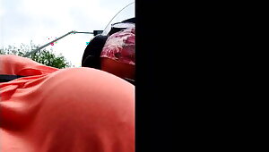 Indian chick boobs pressed on bike