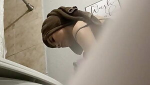 Petite sister with small tits steps out of the shower at home