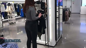Blowjob in a fitting room with my wife KleoModel. Young teen