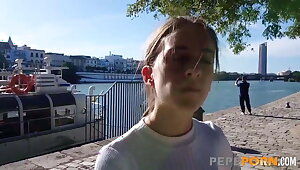 Sweet teen wants to have her first threesome