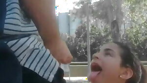 Latina coed amateur blowjob and facial