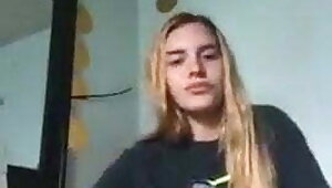 Perfect body blond teen tease masturbate and cum then tastes