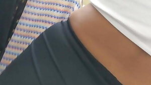 Innocent girl upskirted in black panties