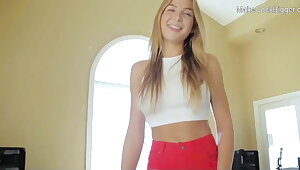 Skinny teen promises to be a good girl in bed. Cum in mouth