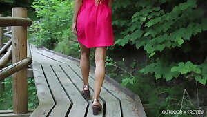 Keily walks completely naked on hiking trail