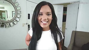 Slutty pretty latina teen gets horny for big cock. Big ass