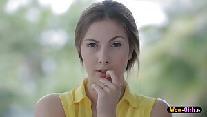 Beautiful teen Connie slurps a fat cock deeply and gets pounded