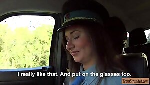 Police woman Latoya hitchikes and pussy screwed in the car