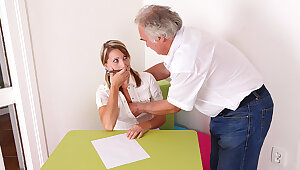 TrickyOldTeacher - Struggling student fucks older teacher and takes facial for A