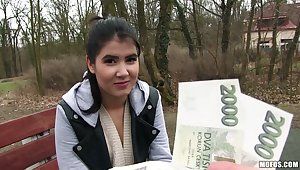 Cute chick Lady D sucks and gets her muff rammed for cash