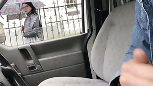 Car dick flash, nerdy girl cant stop looking