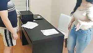 Lucky chubby worker fucks his female boss in high heels