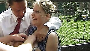 Farmer's daughter fucks two big strangers cocks in public