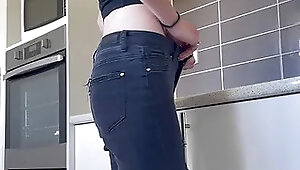 Hard orgasm in the kitchen before cooking dinner