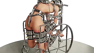 Slave Hardcore Cuffed and Chained in a Wheelchair Metal Bondage BDSM