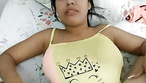 good 18 year old brunette fucking with her 22 year old boyfriend when they are home alone that man has a very big penis