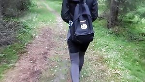 Hiking adventures fucking bubble butt hiker next to the tree with cumhot on her ass