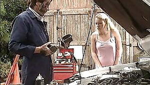 Sweet blonde gets nailed by hot mechanic