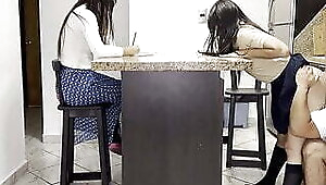 Girl is Fucked by her teacher to pass the class with her representative in front