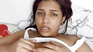 sexy teen's white cock entering this 18 year old teen's brunette pussy cums outside