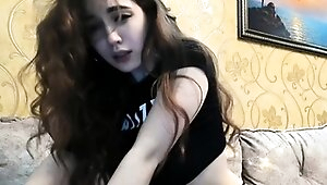 Cute curly brunette solo webcam masturbation