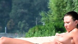 Playful blond nudist teen