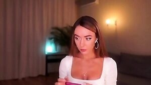 Amateur horny teen brunette with big ass gagging huge cock