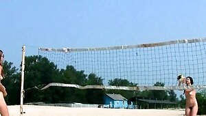 Dashing young nudist chicks have fun at the beach